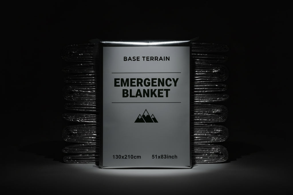 Stack of emergency blankets with packaging on a white background