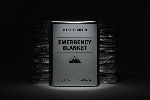 Stack of emergency blankets with packaging on a white background